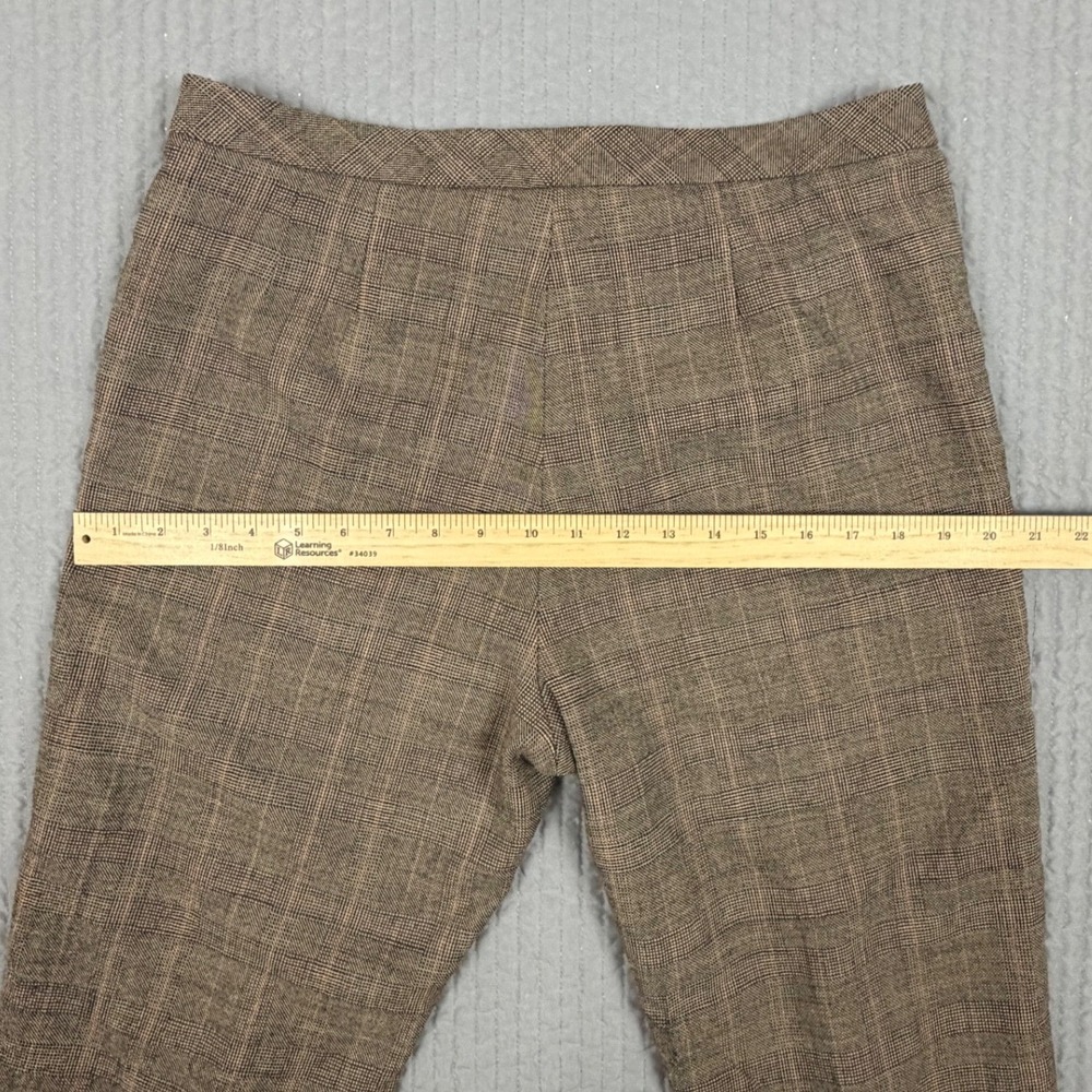 Tahari Women Brown Plaid Virgin Wool Blend Wide Leg Dress Pants Size 12 - Picture 7 of 9